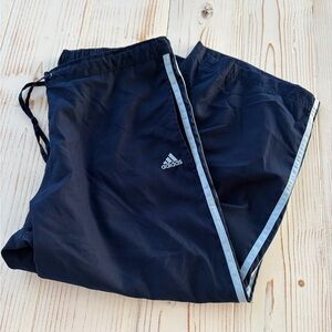 Y2k Navy Blue and Light Blue Adidas 3 stripe track pants with embroidered Logo